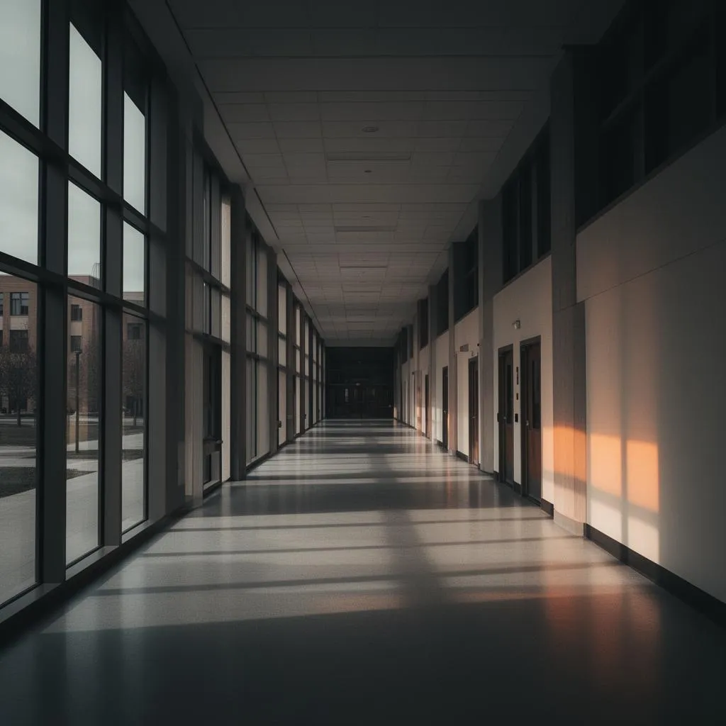 Empty university hallway during closure